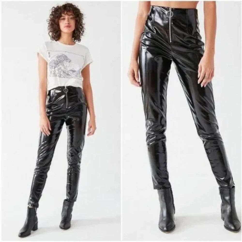 I AM GIA Womens Pants Small Black Faux Patent Leather High Rise Tapered WINONA